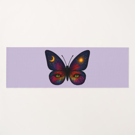Celestial Cat-Eye Butterfly Lavender Sun Moon Boho Yogamatte (Vorderseite (Horizontal))