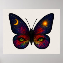 Celestial Cat-Eye Butterfly Sun Moon Star Boho Art