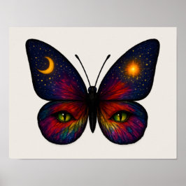 Celestial Cat-Eye Butterfly Sun Moon Star Boho Art Poster