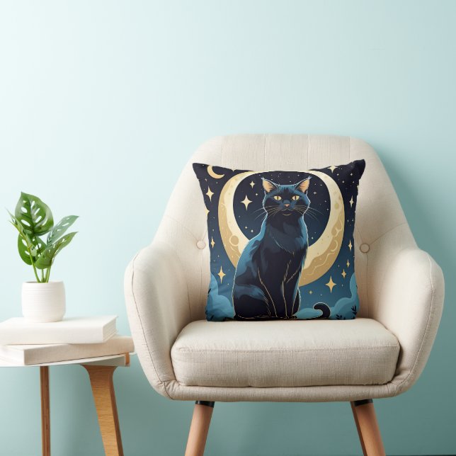 Celestial Cat Throw Kissen - Magischer Mondlicht & (Stuhl )
