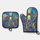 Celestial Cathedral Cityscape Ofenhandschuh & Topflappen-Set (Vorderseite)