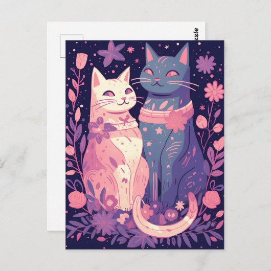 Celestial Cats Grußkarte Postkarte (Vorne/Hinten)