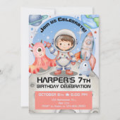 Celestial Celebration: Light Blue Astronaut Einladung (Vorderseite)