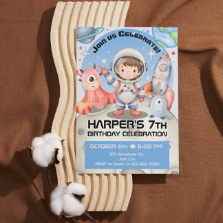 Celestial Celebration: Light Blue Astronaut Einladung