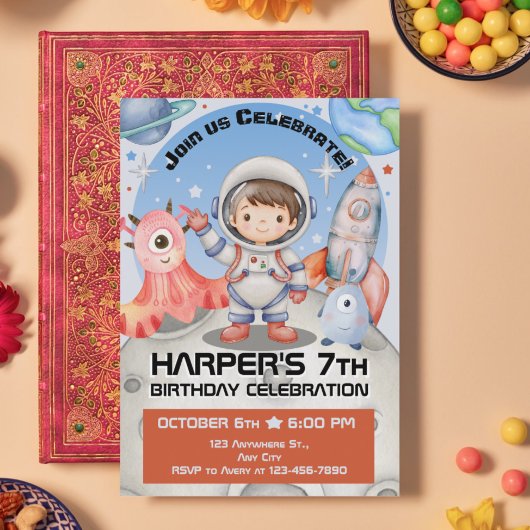 Celestial Celebration: Light Blue Astronaut Einladung