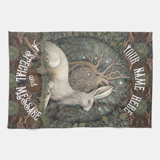 Celestial Celtic Hare with Trees and Nature Geschirrtuch (Horizontal)