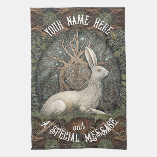 Celestial Celtic Hare with Trees and Nature Geschirrtuch (Vertikal)