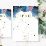 Celestial Cepheus Constellation Tischnummer<br><div class="desc">Genießen Sie ein himmlisches Sternbild mit unseren Tafelschildern! Sammlung mit vielen verschiedenen Konstellationen, aus denen Sie auswählen können, aber wenn Sie mehr benötigen, können Sie einen anderen Konstellationsnamen zu einer unserer Tischnummern hinzufügen (obwohl die Karte unten nicht die richtige Sternenformation hat, wird es Ihnen ermöglicht, Ihr Set zu vervollständigen). Cepheus...</div>