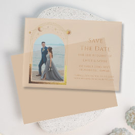 Celestial Champagne Gold Foto Save the Date Pergament Einladungen