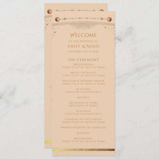 Celestial Champagne Gold Sun Moon Stars Hochzeit Programm (Vorne/Hinten)