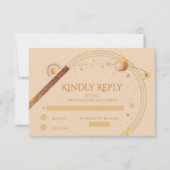 Celestial Champagne Gold Sun Moon Stars Hochzeit RSVP Karte (Vorderseite)