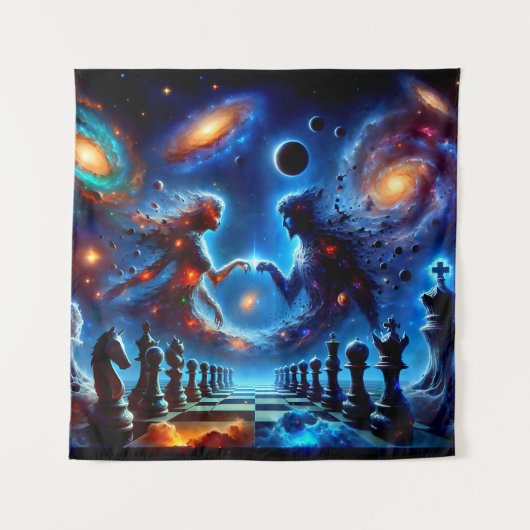 Celestial Chessboard in Deep Space Wandteppich (Vorderseite)