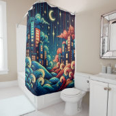 "Celestial Cityscape with Whimsical Waves" Duschvorhang (Beispiel)