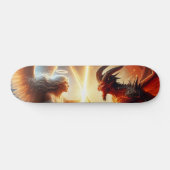 Celestial Clash: Red & Gold Skateboard (Horizontal)
