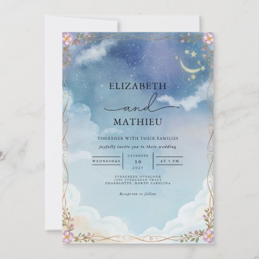 Celestial Cloud Bloom Wedding Einladung (Vorderseite)