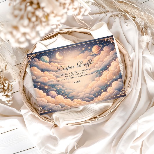 Celestial Clouds Stars Baby Shower Diapper Raffle Begleitkarte