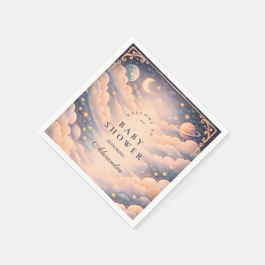 Celestial Clouds Stars Baby Shower Serviette (Ecke)