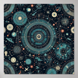 Celestial Compass: Vibrant Star Map auf Blue Poster