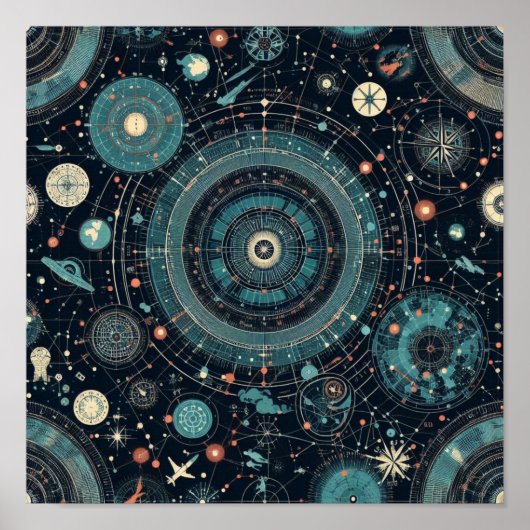 Celestial Compass: Vibrant Star Map auf Blue Poster (Vorne)