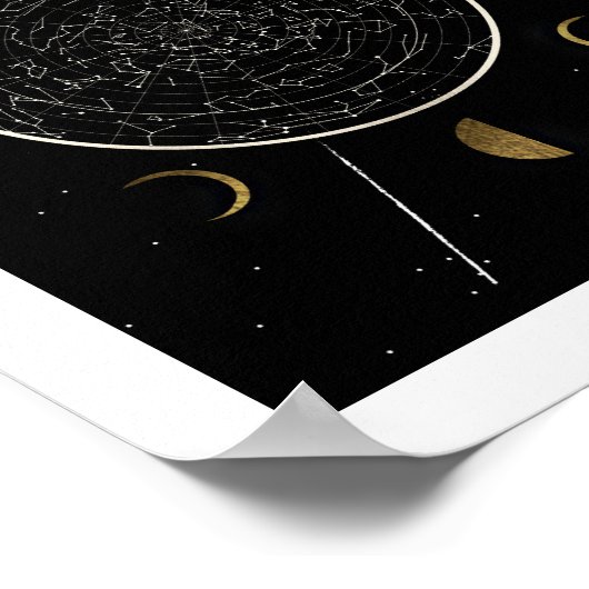 Celestial Constellation Art Print Black Gold Poster (Ecke)