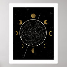 Celestial Constellation Art Print Black Gold