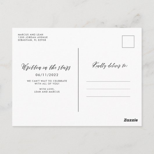 Celestial Constellation Blue Stars Save the Date Postkarte (Rückseite)