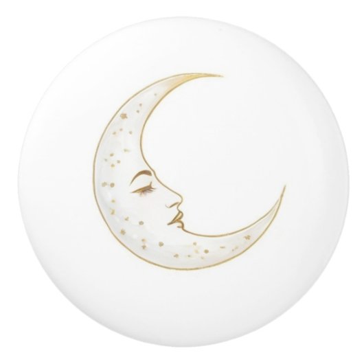 Celestial Crescent Moon Face Gold Silver White Keramikknauf (Vorderseite)