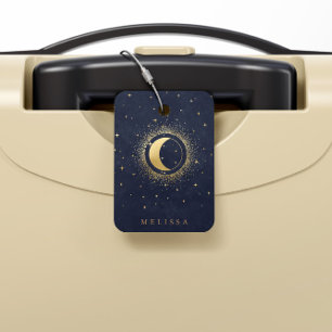 Celestial Crescent Moon Gold Monogram Gepäckmarke Gepäckanhänger