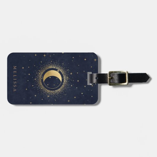 Celestial Crescent Moon Gold Monogram Gepäckmarke Gepäckanhänger (Vorderseite horizontal)