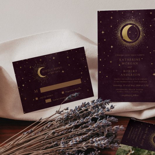 Celestial Crescent Moon Gold UAWG Response Card RSVP Karte