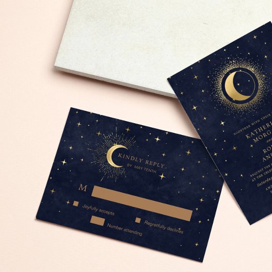Celestial Crescent Moon Gold UAWG Response Card RSVP Karte