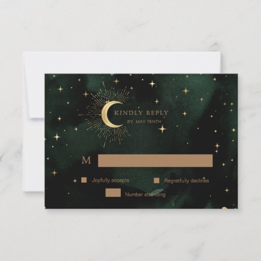 Celestial Crescent Moon Gold UAWG Response Card RSVP Karte (Vorderseite)