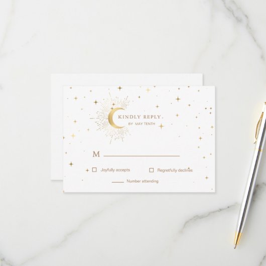 Celestial Crescent Moon Gold UAWG Response Card RSVP Karte (Vorderseite/Rückseite Beispiel)