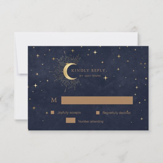 Celestial Crescent Moon Gold UAWG Response Card RSVP Karte (Vorderseite)