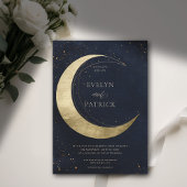 Celestial Crescent Moon Moody Navy Moderne Hochzei Einladung