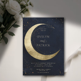 Celestial Crescent Moon Moody Navy Moderne Hochzei Einladung