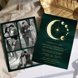 Celestial Crescent Moon Phase Emerald Wedding Gold Folieneinladung