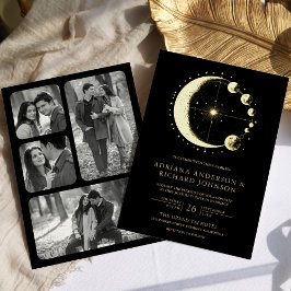 Celestial Crescent Moon Phases Black Wedding Gold Folieneinladung