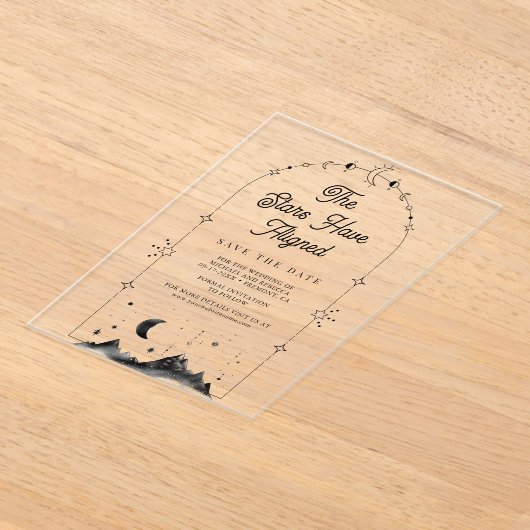 Celestial Crescent Moon Wedding Save the Date Acryleinladungen (Ablage )