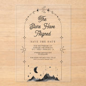 Celestial Crescent Moon Wedding Save the Date Acryleinladungen (Vorderseite)