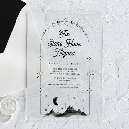 Celestial Crescent Moon Wedding Save the Date Acryleinladungen