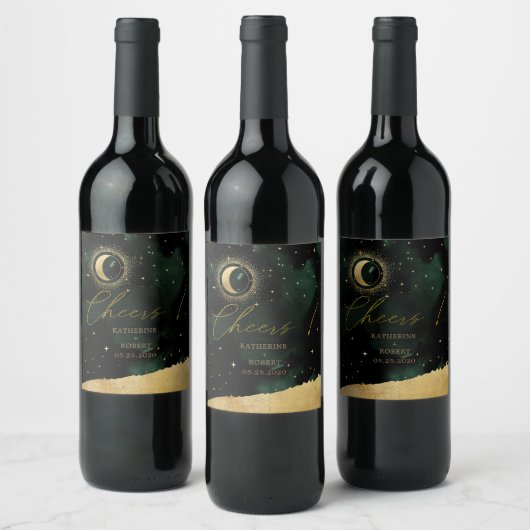 Celestial Crescent Moon Wedding Wine Label Set Weinetikett (Flaschen)