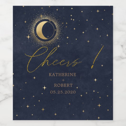 Celestial Crescent Moon Wedding Wine Label Set Weinetikett (Einzelnes Label)
