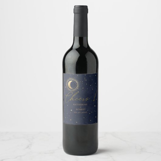 Celestial Crescent Moon Wedding Wine Label Set Weinetikett (Vorderseite)