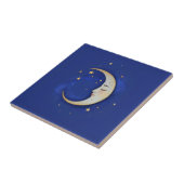 Celestial Crescent Moon with Face Gold Dark Blue Fliese (Seite)