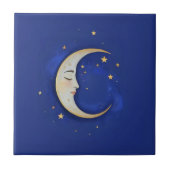 Celestial Crescent Moon with Face Gold Dark Blue Fliese (Vorderseite)