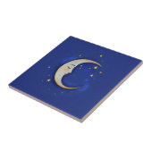 Celestial Crescent Moon with Face Gold Dark Blue Fliese (Seite)