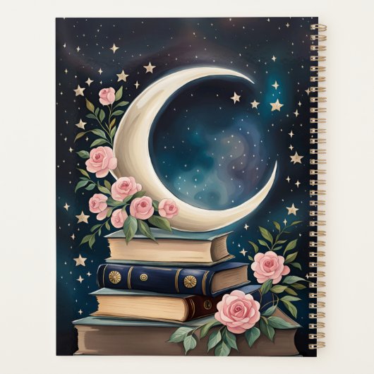 Celestial Cresent Moon mit Büchern und Rose Planer (Rückseite)