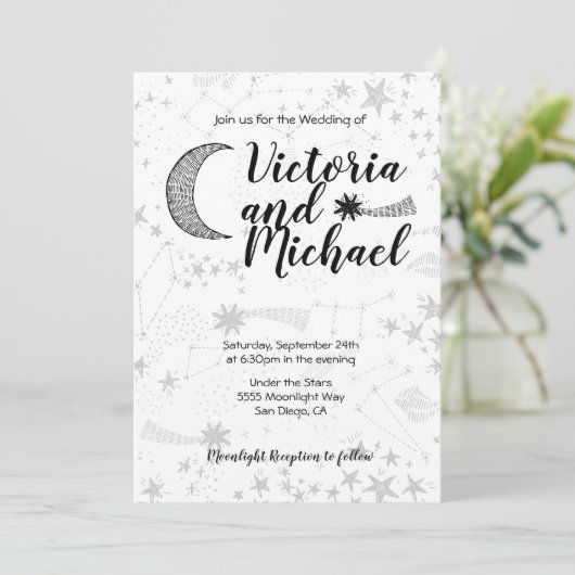 Celestial Cresent Moon Wedding Einladungen (Stehend Vorderseite)
