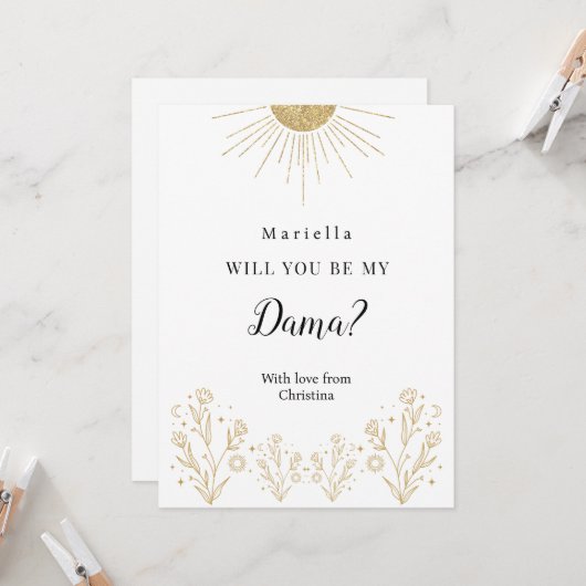 Celestial Dama Vorschlag für Quinceñera Court Karte (Vorderseite/Rückseite Beispiel)